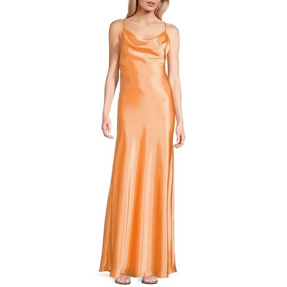 New Morgan & Co.Sleeveless Long Spaghetti Strap Charmeuse Draped Front Back P308